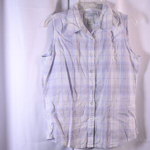 Wrangler Blues Womens Medium Plaid Pearl Snap Sleeveless Vest Top Shirt Retro